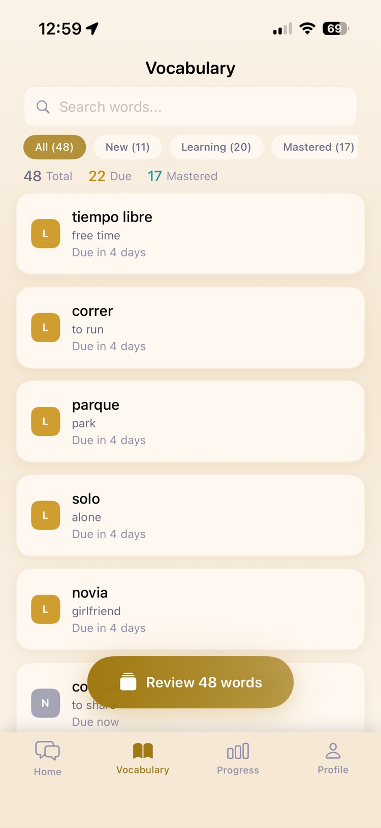 Vocabulary list